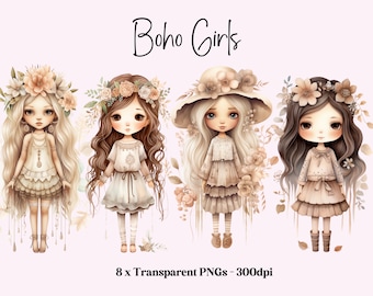 Boho Doll Clipart, Fashion Girl Clipart Doll Clipart, Doll PNG, Princess PNG, Fashion Clipart, Toy Clipart, Ephemera Junk Journal PNG