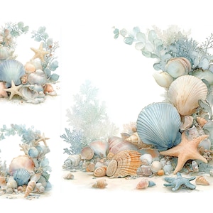 Seashell Clipart Sea Shells Coral Clipart Ocean Clipart 16 High Quality JPGs Watercolour Clipart, Junk Journal, Digital Download Paper Craft