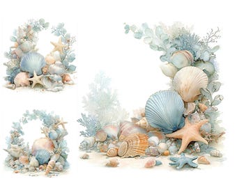 Zeeschelp clipart zeeschelpen koraal clipart oceaan clipart 16 hoge kwaliteit jpgs aquarel clipart, junk Journal, digitale download Paper Craft