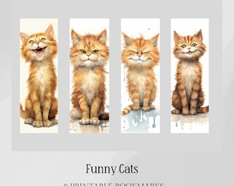 Cats bookmarks, Cats printable bookmarks, Funny Cats printable bookmarks set, Cute Animals printable bookmarks, Funny Cats Bookmarks