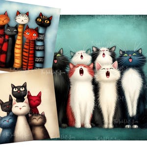 Quirky Cats Clip Art 14 High Res Watercolour JPGs Junk Journaling Scrapbooking Card Making Digital Download Funny Cats Cats Clipart Ephemera