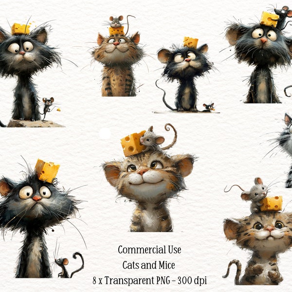 Cats Clipart Bundle, Funny cats PNG, Cute Cats PNG, Cats and Mouse PNG, Funny Animals png, T shirt png,  Mug png, Funny Cats Clipart,