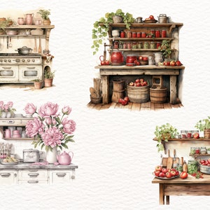 vintage floral kitchen scene clipart set graphic by... Vintage Floral Kitchen Clipart, 25 Transparent PNG, Paper Craft, Junk ...
