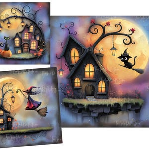 Whimsical Haunted House Clip Art Bundle 10 High Res Watercolor JPGs Junk Journaling, Scrapbook, Crafts, Digital Download, Halloween, Fantasy