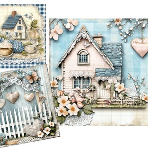Whimsical Country Cottages Clip Bundle 14 High Res Watercolor JPGs Junk Journaling Scrapbooking Card Making Vintage Ephemera Cottage core