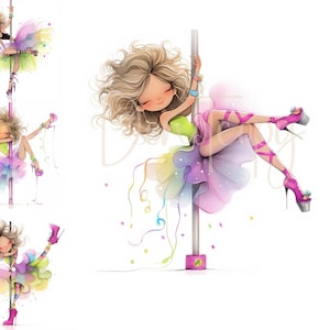 Skurrile Mädchen-Clip-Art 12 hochauflösende JPGs in Aquarellfarben, Junk Journaling, Scrapbooking, Kartenherstellung, digitaler Download, Pole-Tänzer lustiges Clipart