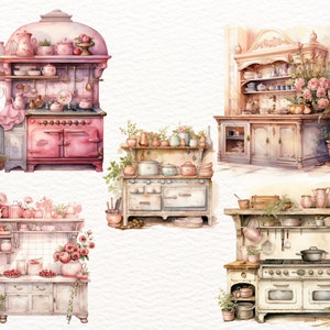 vintage floral kitchen scene clipart set graphic by... Vintage Floral Kitchen Clipart, 25 Transparent PNG, Paper Craft, Junk ...