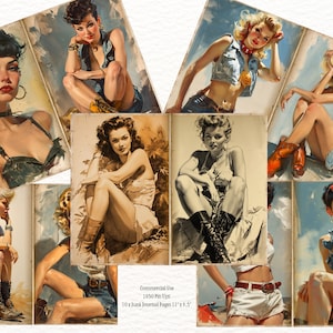 Diários vintage retrô Pin Up 1950, pacote digital Fussy Cuts para itens de diário de lixo, itens de scrapbook, artesanato em papel, itens de scrapbook 1950