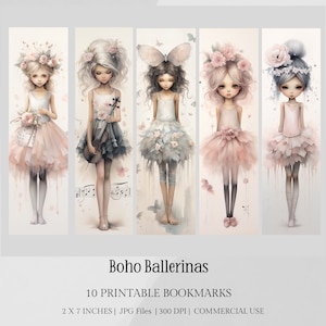 10 Boho Ballerinas, Ballerinas Lesezeichen, Ballerina Lesezeichen Set, süße Mädchen Lesezeichen, Boho Mädchen Lesezeichen, Ballerina Fussy Schnitte