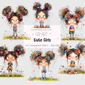 Cute Girls acuarela clipart, Whimsical Girls PNG, Quirky Girls clip art caprichosas chicas extravagantes png camiseta png, Chicas lindas Papel digital