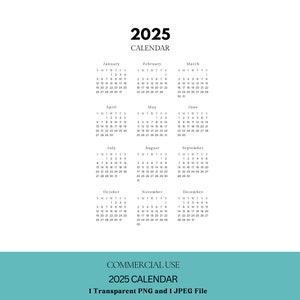 Calendario 2025 PNG, Calendario trasparente png, Calendario 2025, Calendario con sfondo trasparente, Calendario stampabile, Calendario PNG e JPG,