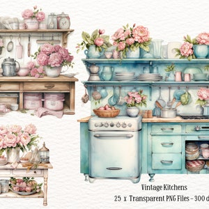 25 Vintage Blumen Clipart, Shabby Chic, druckbare Aquarell Clipart, transparente PNG, Papierschifffahrt, Junk Journal, Vintage Clipart