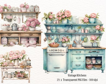 Vintage Floral Kitchen Clipart, 25 transparent PNG, Paper craft,  junk journal, Vintage Clipart