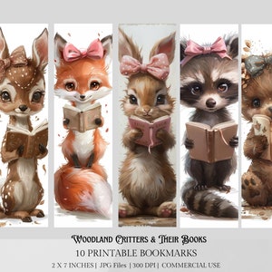 10 marcadores de libros imprimibles de bosques, juego de marcadores de lectura, marcadores de animales del bosque, marcadores para amantes de los libros, marcadores de animales lindos, Fussy Cuts