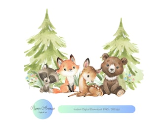 Woodland Animals PNG design Cute Woodland Animals PNG Fox png Forest animals png Bear Deer Woodland Sublimation design Forest Animals PNG