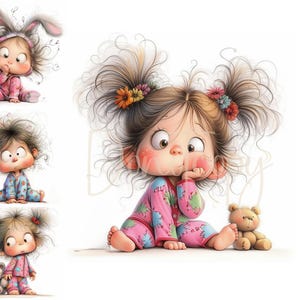 Słodkie Dzieci Clip Art 15 Wysokiej Rozdzielczości Akwarele JPG Dziennik śmieciowy Scrapbooking Tworzenie Kart Cyfrowe Pobieranie, Dziecięce Cliparty Przedszkole