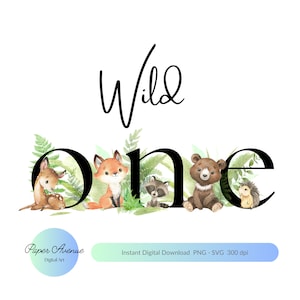 Geburtstag PNG, Waldtiere T-Shirt Transfer, Baby-Tiere, Dschungel-Sublimationsdesign, Kinder Aquarelldrucke