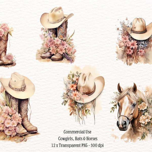 Cowgirl Boots Clipart, Watercolour Cowgirl Boots, Cowgirl Hat Png, Western Boots Png Boho Cowgirl Boots PNG Cowboy Boots Clipart, Cowboy png