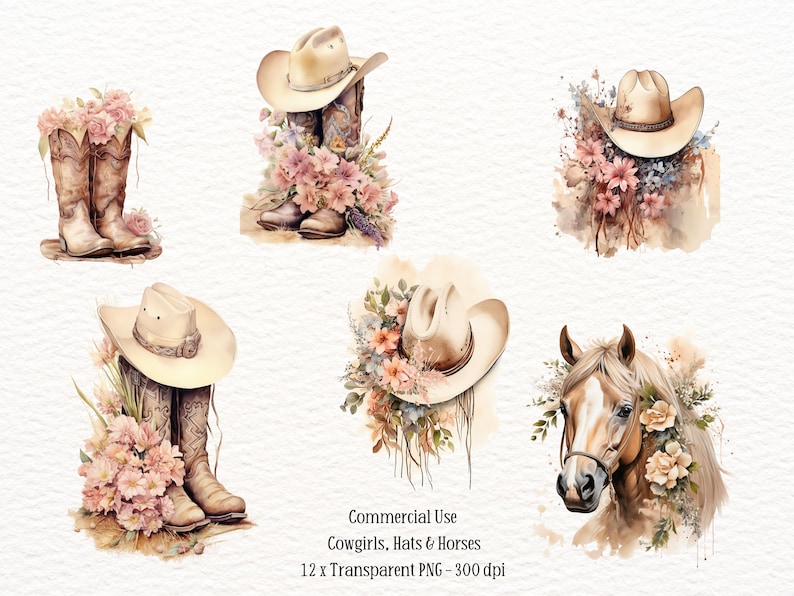 Cowgirl Boots Clipart, Watercolour Cowgirl Boots, Cowgirl Hat Png, Western Boots Png Boho Cowgirl Boots PNG Cowboy Boots Clipart, Cowboy png image 1