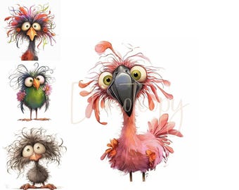 Skurril Vögel Aquarell Clipart, lustiger Vogel Kunst digitaler Download