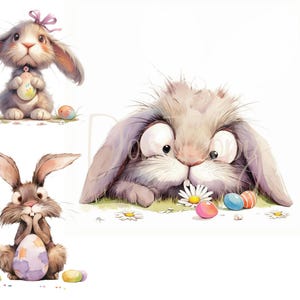 Clip Art di Pasqua 12 JPG ad alta risoluzione per acquerelli, diario spazzatura, creazione di biglietti di scrapbooking, download digitale, clipart di coniglietto pasquale, uovo di Pasqua