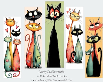 Funny Cats Printable Bookmarks - Digital Download - Cats Bookmark Set