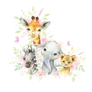 Bloemen babysafaridieren, aquarel babydieren, Wild One, Two Wild, verjaardag sublimatieontwerp, jungle, safari, safari blush bloemen