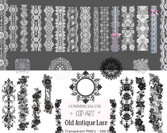 25 White and Black Lace Overlays Borders Frames Images PNG Transparent, Instant Download Commercial Use Shabby Chic Gothic, White Lace PNG