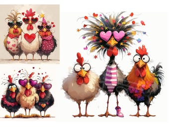 Quirky Chickens Clipart 14 High Res Watercolours Digital Download