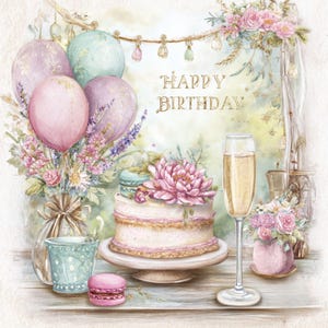 Clipart de pastel de cumpleaños caprichoso, feliz cumpleaños, pastel de celebración, 12 acuarelas imprimibles, JPG de alta calidad, manualidades de papel, diario basura