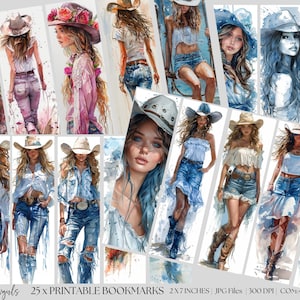 Cowgirls Lesezeichen, Küsten Cowgirls Lesezeichen, Cowgirls Junk Journal, Lesezeichen Blatt Print & Cut Geschenk, Cowboy Lesezeichen, Wilder Westen Lesezeichen