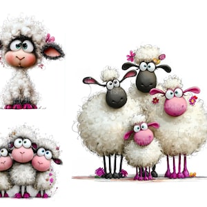 Quirky Sheep Clipart 12 High Res Watercolour JPGS Junk Journaling, Scrapbooking, Card Making Digital Download, Animal Clipart Funny Sheep