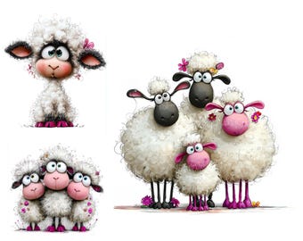 Watercolor Funny Sheep Clipart, High-Res JPGs (Digital Download)