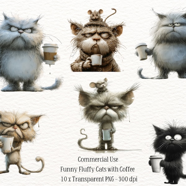 Cats Clipart Bundle, Grumpy cats PNG, Cute Cats PNG Grumpy and Coffee, coffee png Grumpy Cats and Coffee clipart, T shirt png Commercial Use