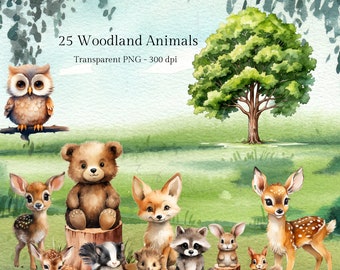 25 Woodland Animals PNG design Cute Woodland Animals PNG Fox png Forest animals png Bear Deer Woodland Sublimation design Forest Animals PNG