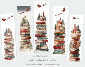 Christmas Printable Bookmarks Children's Bookmark Design, Colourful Bookmarks Ephemera Digital Download 10 Beautiful Bookmark Sheets