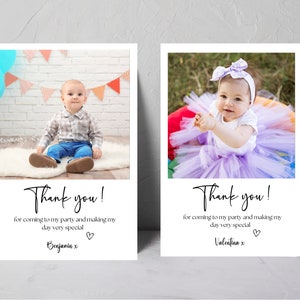 Birthday Party Thank You Photo Card, modern photo Thank You card,Birthday Party Favour Card, Fully Editable in Canva. Thank you birthday tag