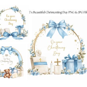 Boys Christening Day, 7 PNG/JPG Files Religious Clipart Card Making Boys Communion Digital Paper Junk Journal Invitations Bible Clipart