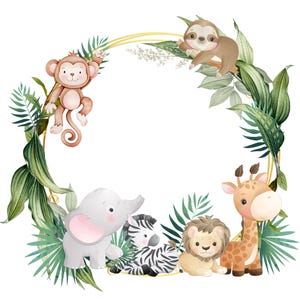 Animaux de safari PNG, motifs sublimation enfants, éléphant Lion girafe PNG, nouveau design bébé, anniversaire à imprimer, clipart bébés de la jungle sauvage un