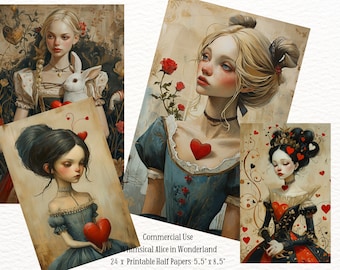 Alice im Wunderland Papiere - 24 halbe Papiere - Digital Download