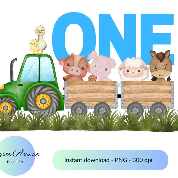 Farm animals PNG, Tractor Farm Animals png, Farm animals PNG,instant download, Baby Girl first birthday, Babies first birthday, One birthday