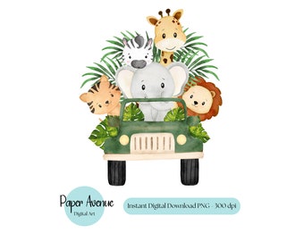 Safari Animals, Baby Shower, Safari T-shirt transfer, baby animals, jungle sublimation design, kids watercolor prints, Clip Art PNG