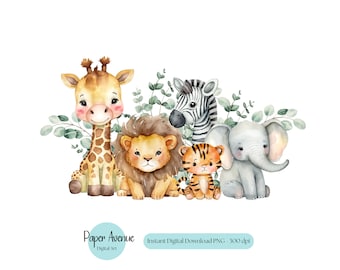 Jungle Safari Animals PNG Clipart, Baby Shower (Digital Download)