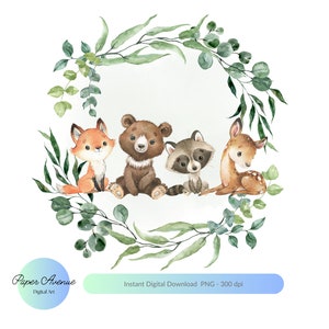 Animali del bosco PNG, Disegni di sublimazione per bambini, Cervo Orso Volpe PNG, Nuovo design per neonati, Compleanno stampabile, Bambini della foresta Clipart Sub Design PNG