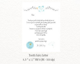 Tooth Fairy Letter, Tooth Fairy Note, Tooth fairy Receipt, Tooth Fairy Printable, First Tooth Letter, Digital Download,  Tooth Fairy Note