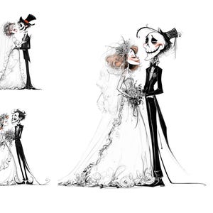 Clip Art de Esqueleto de Noivos 17 JPGs em Aquarela de Alta Resolução para Diário, Scrapbooking, Criação de Cartões, Download Digital de Clipart de Casamento