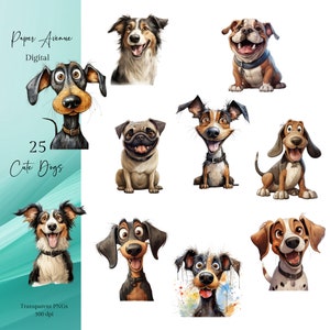 Bundle de cliparts chien mignon et drôle 25 cliparts chien chiens mignons PNG chien drôle PNG, clipart animaux drôles usage Commercial journal indésirable papier artisanat
