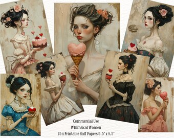 Whimsical Girls Junk Journal pages, Quirky Junk Journal Half Papers - Digital Download