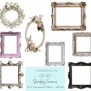 Shabby chique frames clipartbundel, vintage frame aquarel, leeg frame png, kortstondige lijst, digitale download, papierkunst, scrapbooking