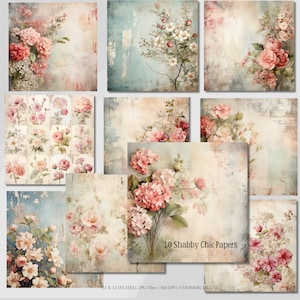 Papeles Shabby Chic JPG, Diario basura Shabby Chic, Papeles digitales Shabby Chic, Uso comercial, Clipart de rosas, Álbum de recortes, Diario basura floral